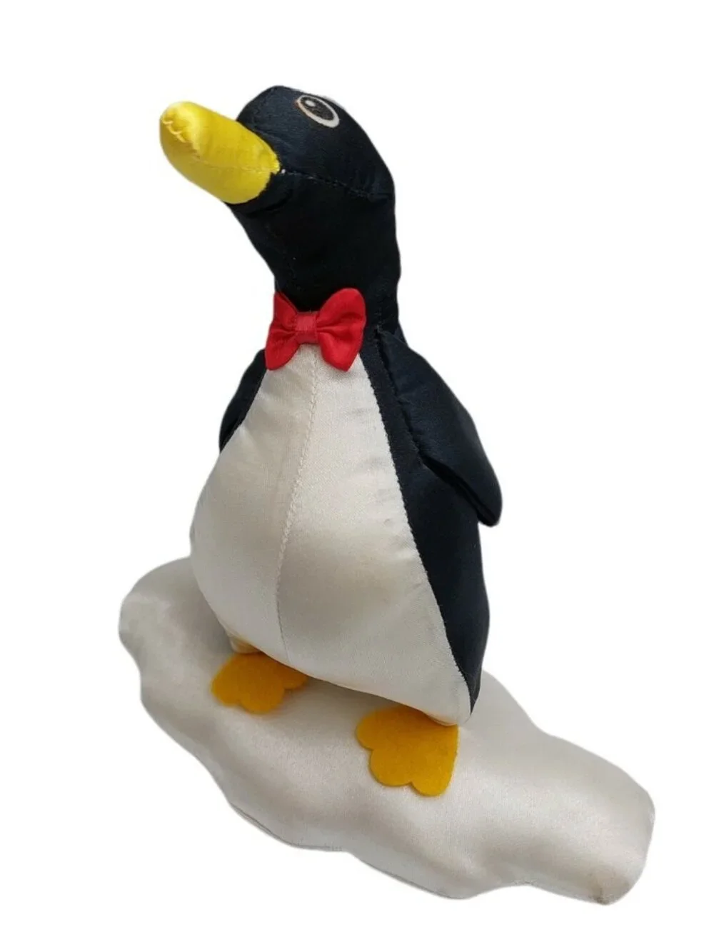 Russ Berrie Plush Penguin Stuffed ornament nylon black white yellow 7